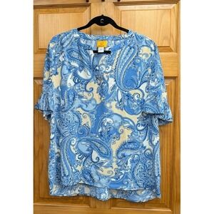 Ruby Rd Size Large V Neckline Short Sleeves with Ruffle Hem High Low Hem Paisley